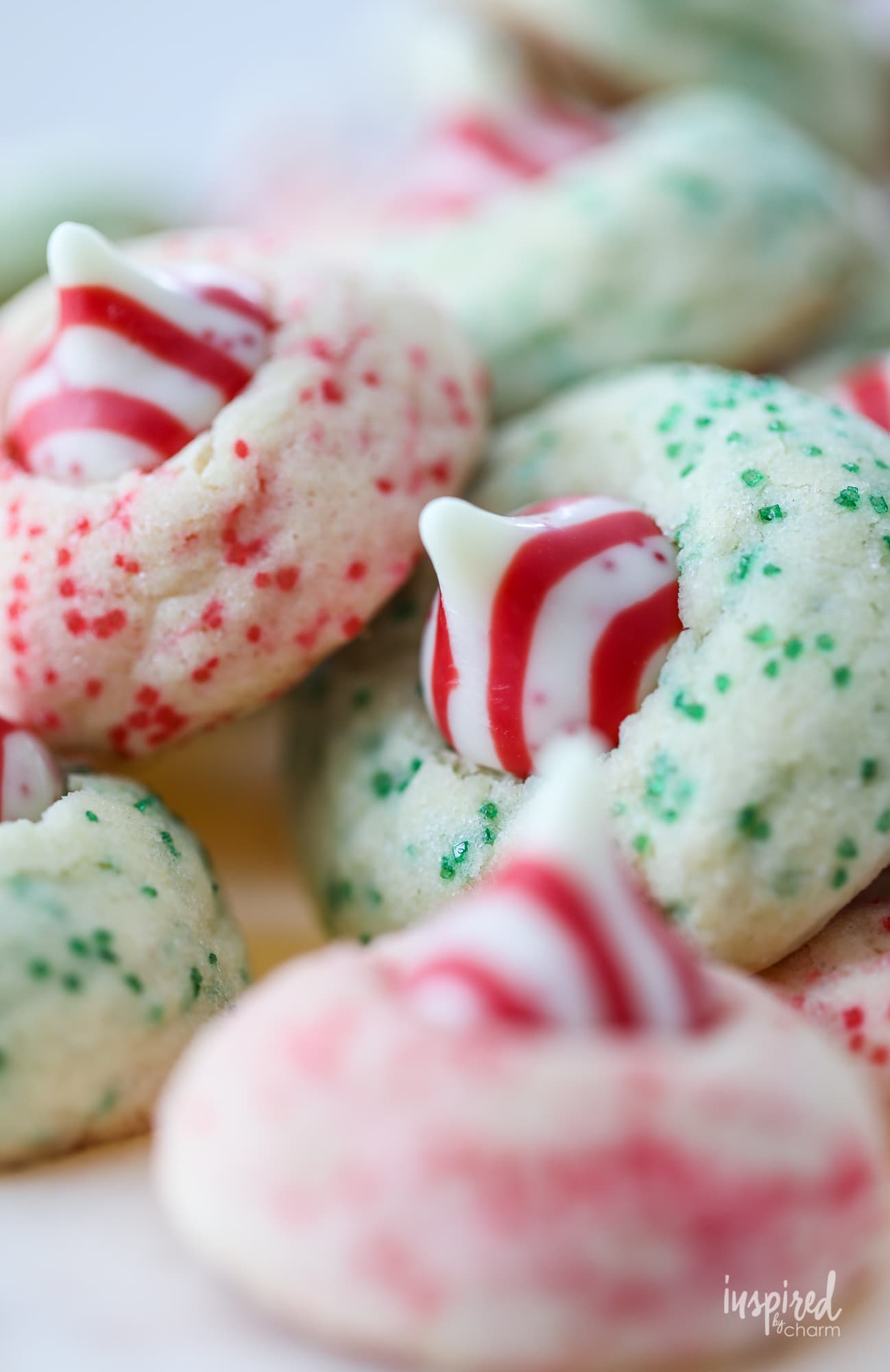 sugar cookie with peppermint kiss in the center