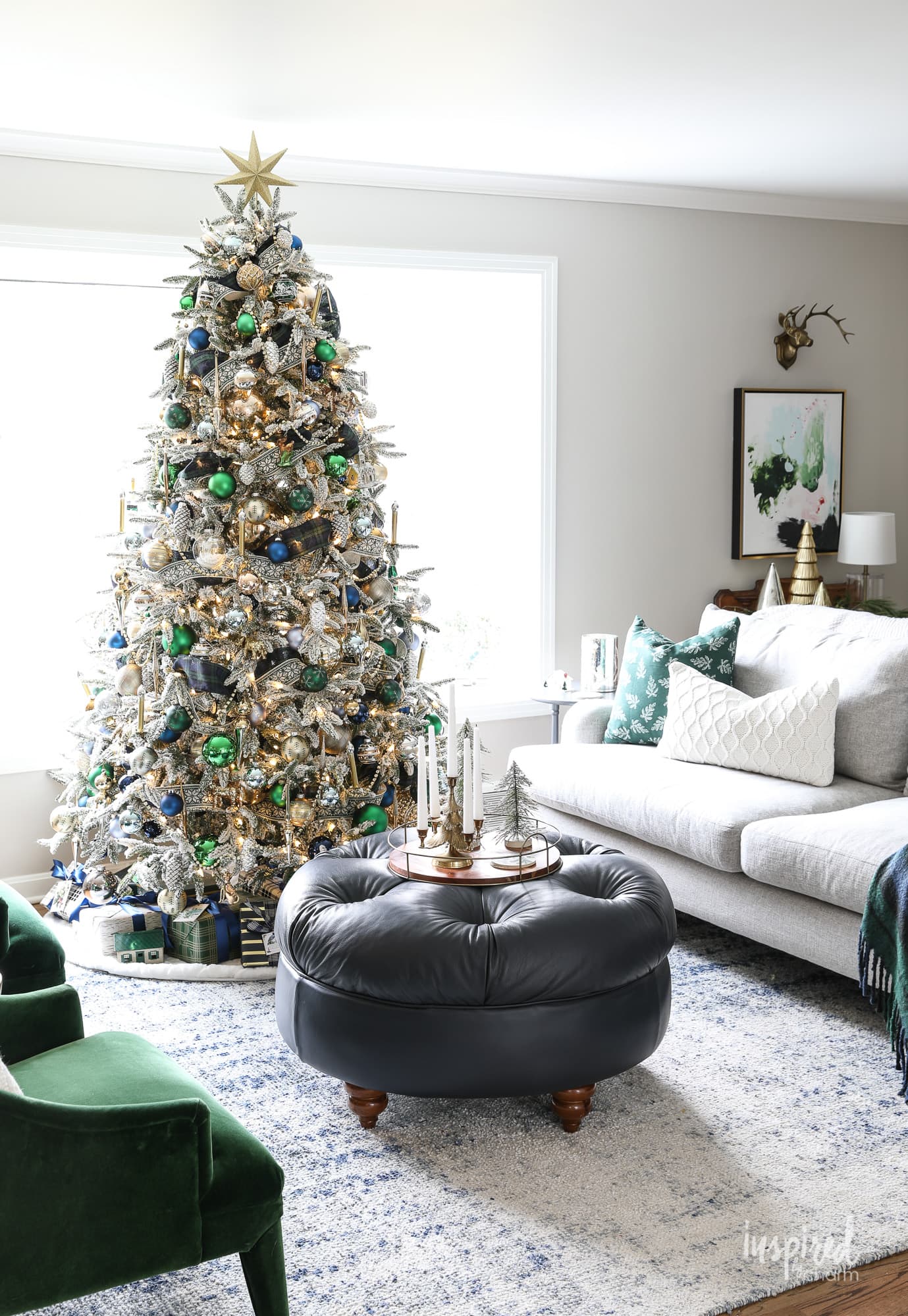 Navy and Green Christmas Tree - Christmas Tree Decor Ideas