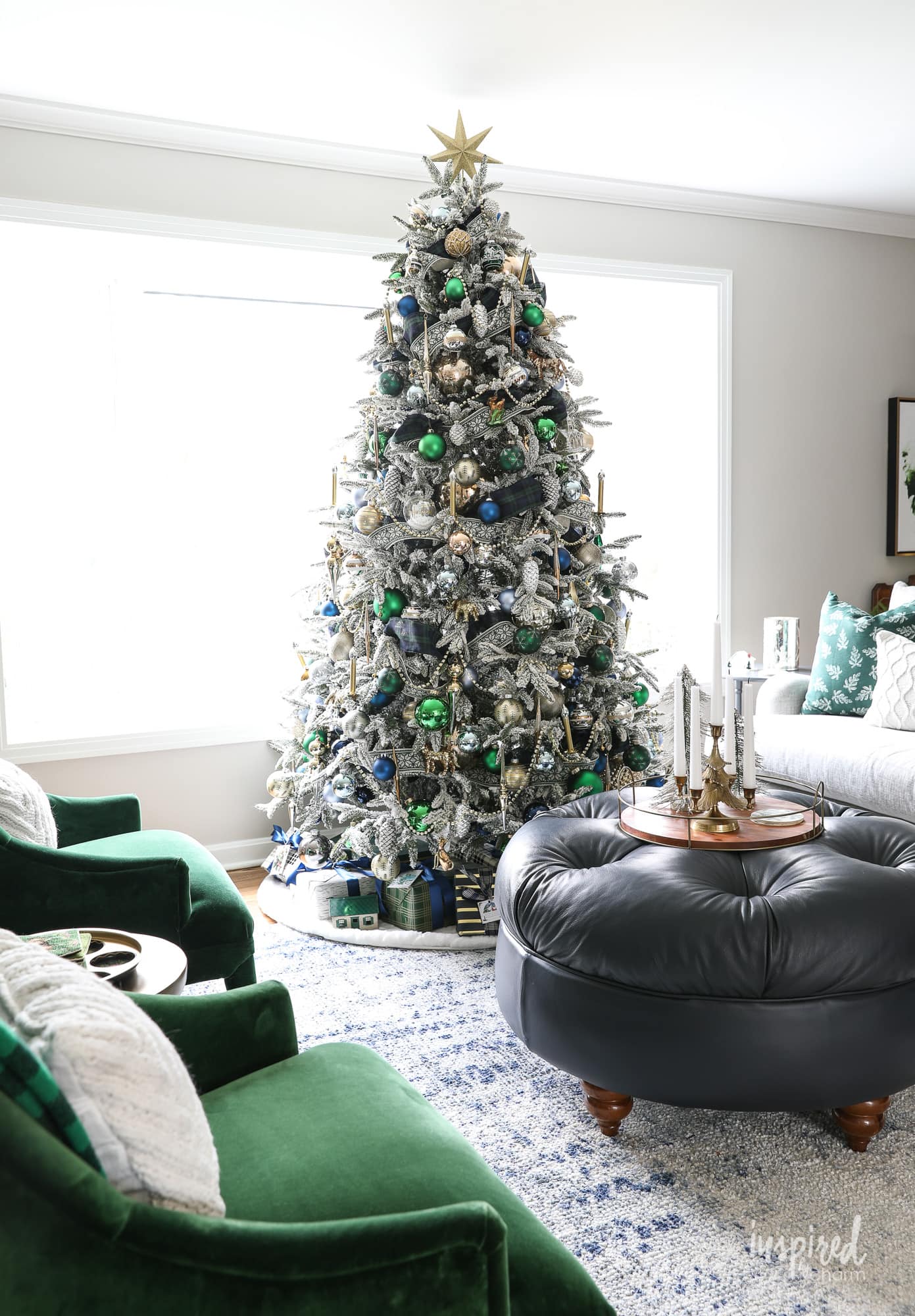Navy and Green Christmas Tree - Christmas Tree Decor Ideas