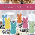Bunny Dessert / Cupcake Picks with Free Printable #easter #bunny #dessert #cupcake #spring #decor #pick #dessertpick #printable