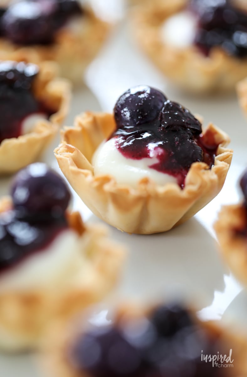 Mini Blueberry Cheesecakes made with Phyllo Cups #mini #blueberry #cheesecake #phyllo #dessert #bitesized #recipe