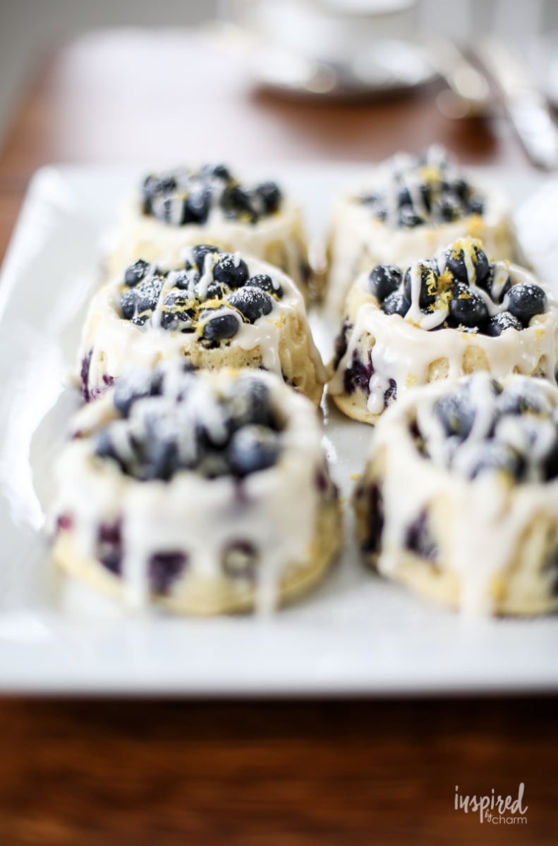 Homemade Blueberry Shortcakes on a white platter. 