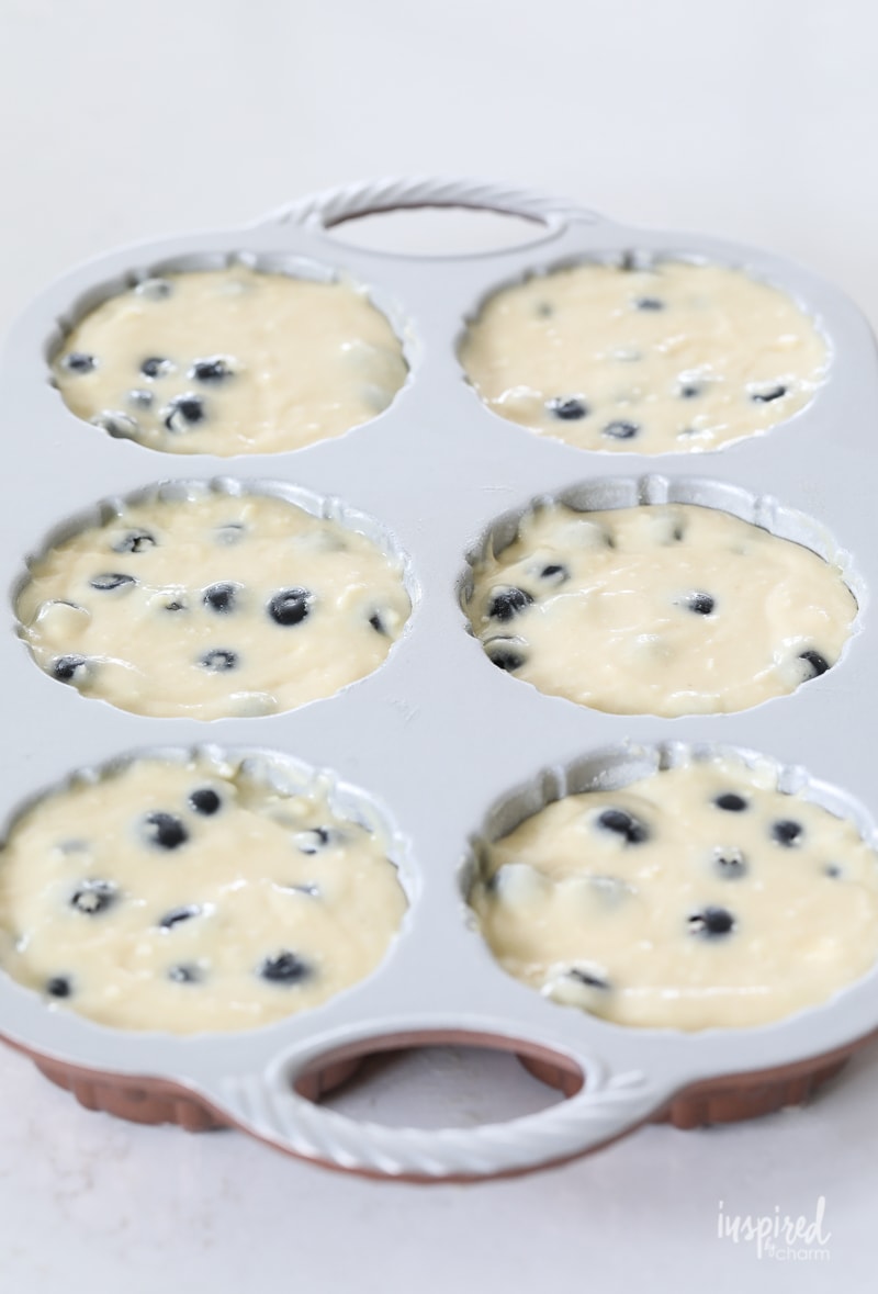 Homemade Blueberry Shortcakes in baking pan before baking.