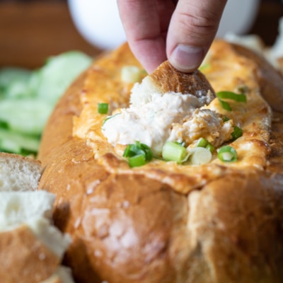 Make this Cheesy Bread Dip for your next party. #appetizer #appetizers #dip #cheese #cheesedip #bread #recipe