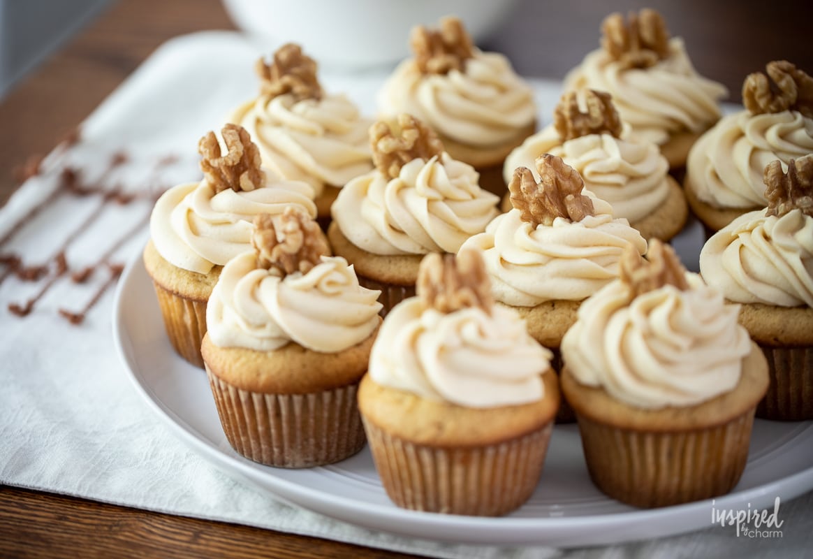 Delicious Homemade Maple Walnut Cupcakes #maple #walnut #cupcakes #dessert #recipe #fallbaking #maplecupcake #maplefrosting