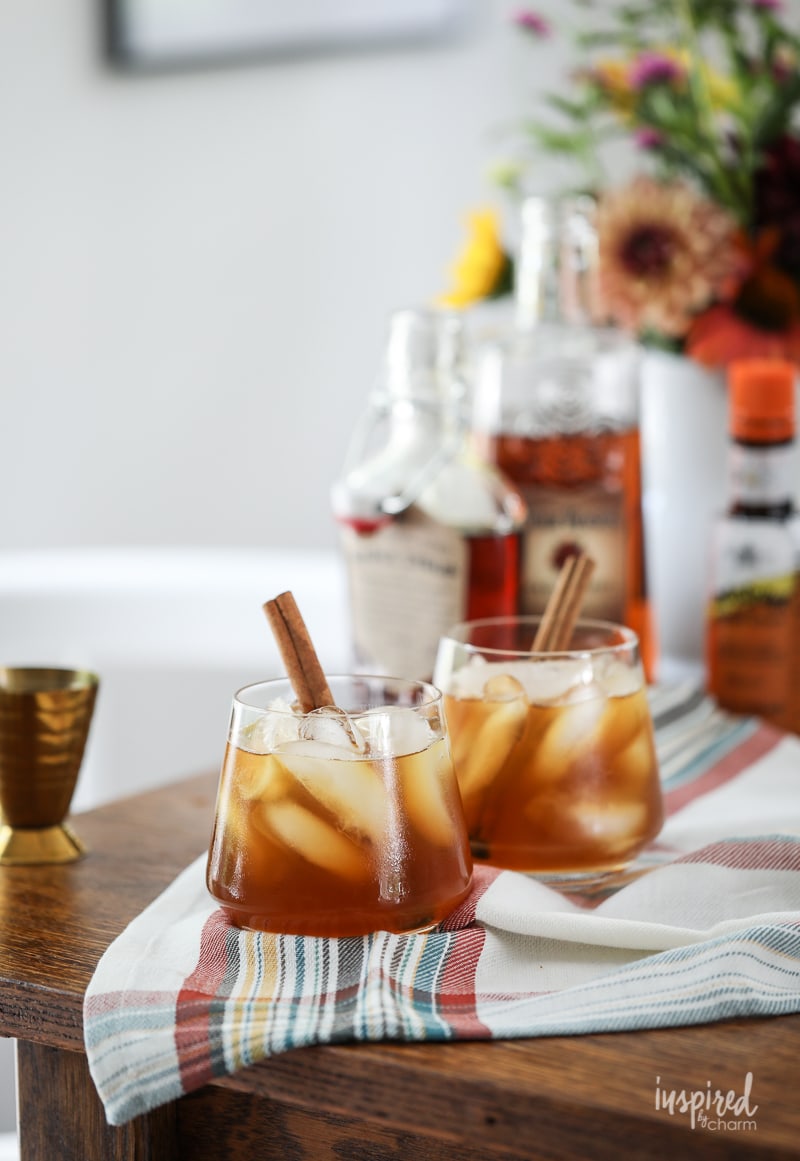 Cider and Maple Old Fashioned on a napkin on a table.