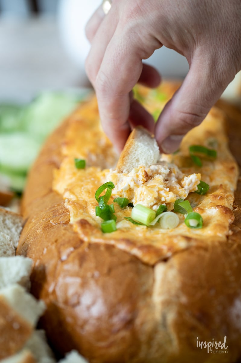 Make this Cheesy Bread Dip for your next party. #appetizer #appetizers #dip #cheese #cheesedip #bread #recipe