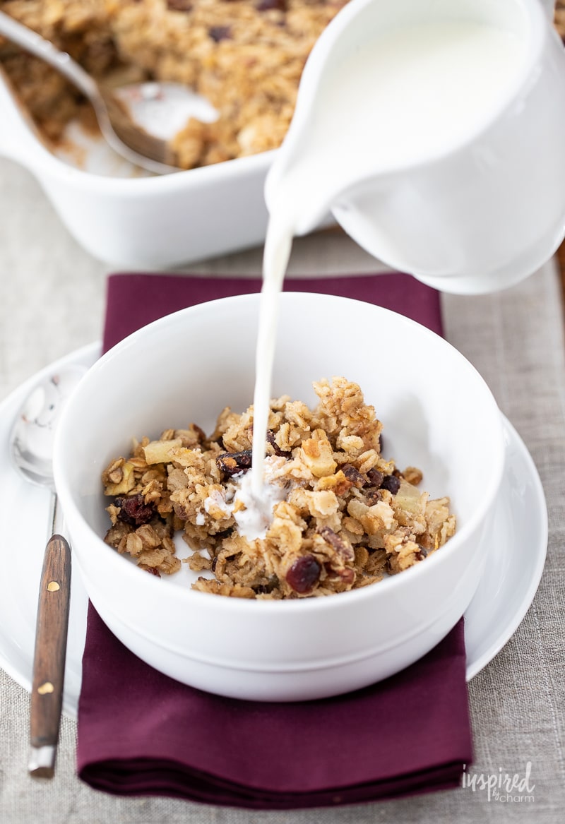 Apple Cranberry Baked Oatmeal in bowl.