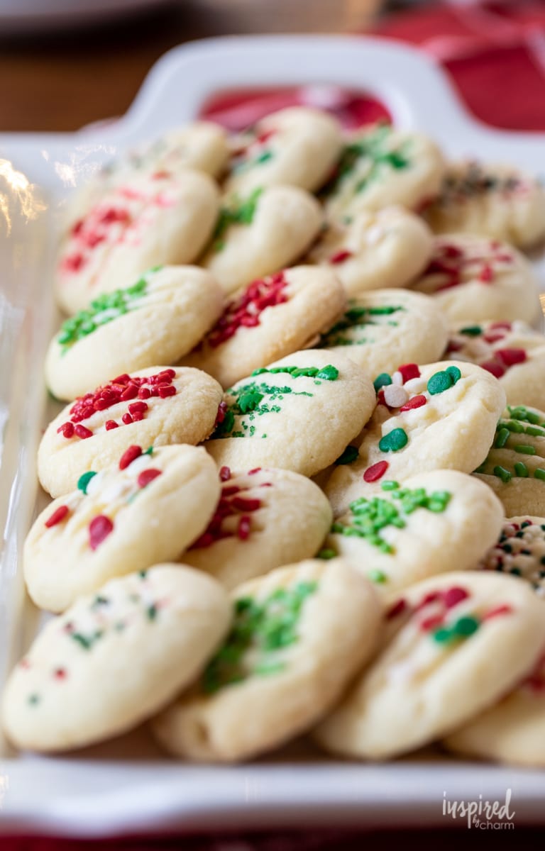 Whipped Shortbread Cookies for Christmas #shortbread #christmas #cookie #recipe #holidaybaking #sprinkles