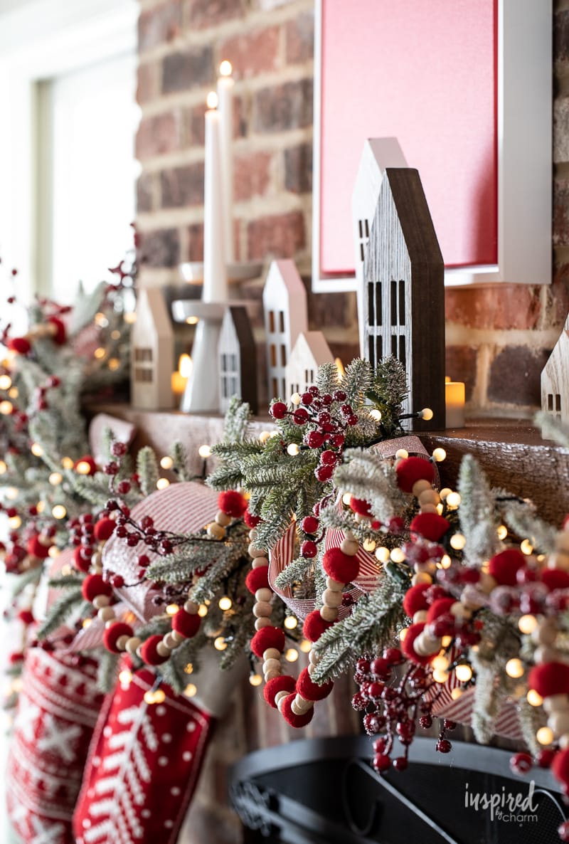 Magical and Cozy Fireplace Christmas Decorations #christmas #mantel #fireplace #decor #decorations #holiday #garland #stocking #cozy