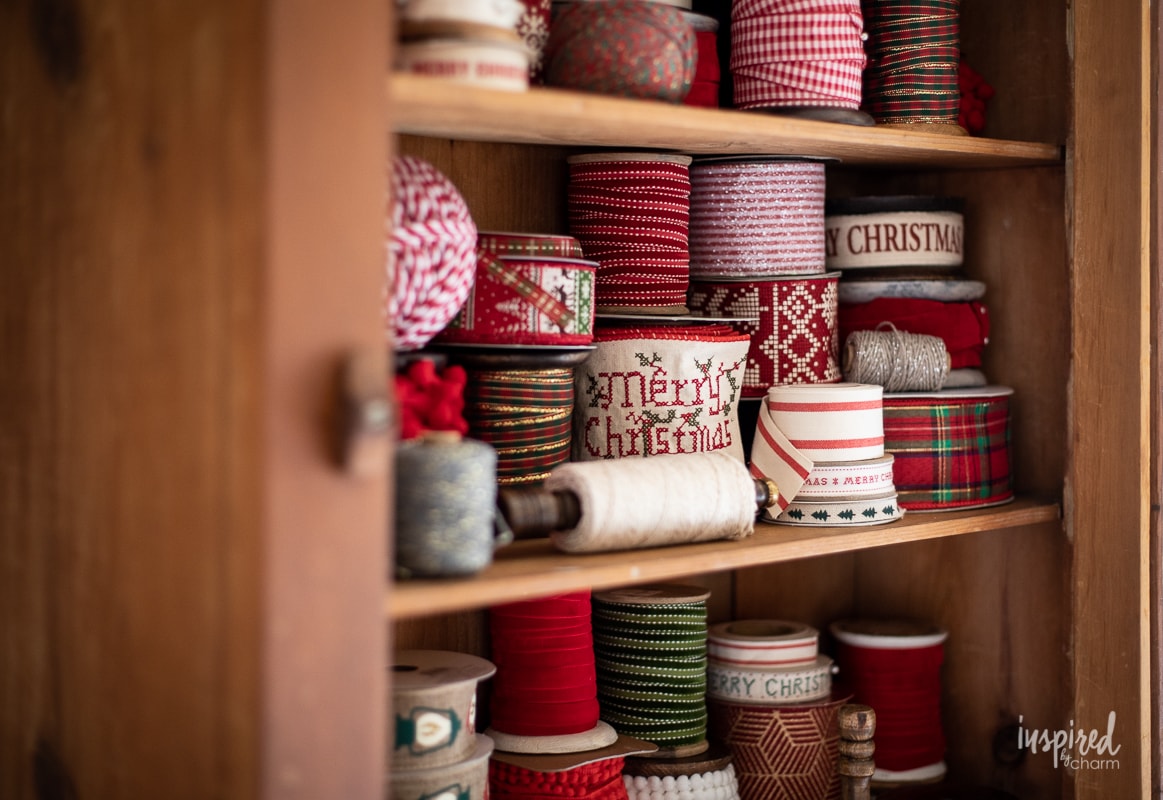 My Christmas Ribbon Cabinet #christmas #ribbon #wrapping #decor #decorations #holiday #christmasribbon