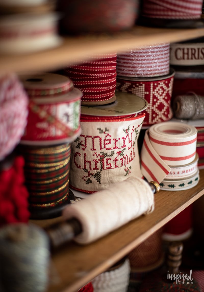 My Christmas Ribbon Cabinet #christmas #ribbon #wrapping #decor #decorations #holiday #christmasribbon 
