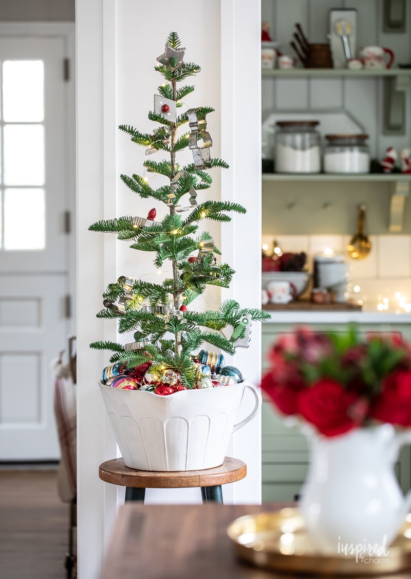 miniature Christmas party tree decoration in a mixing bowl