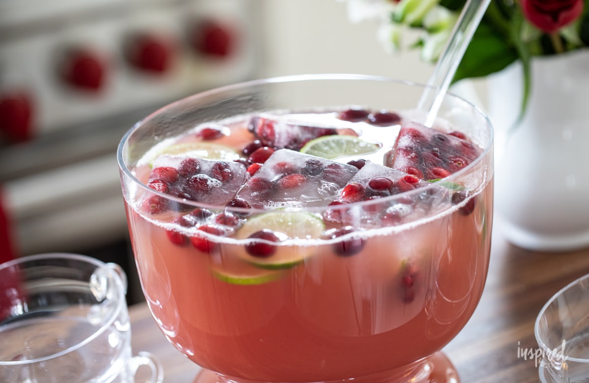 alcoholic Christmas beverage with cranberry and lime