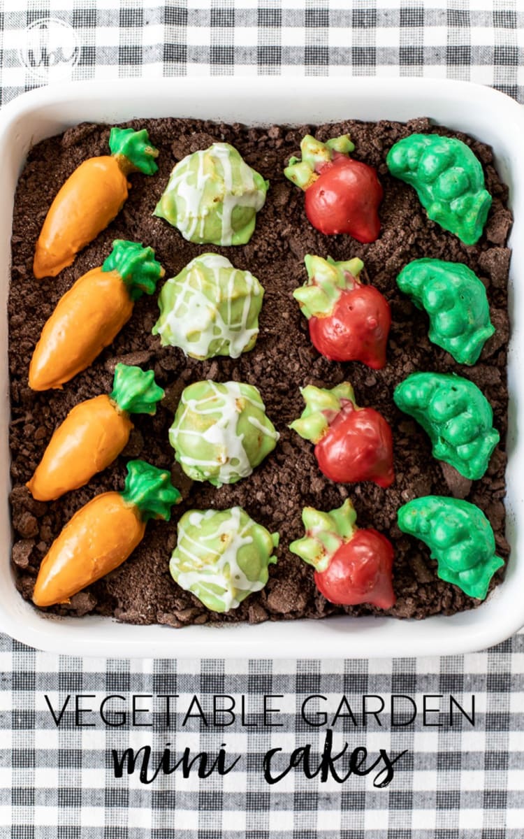Vegetable Garden Mini Cakes #minicakes #cake #spring #summer #dessert #garden #petitfours #recipe #dessert #mini