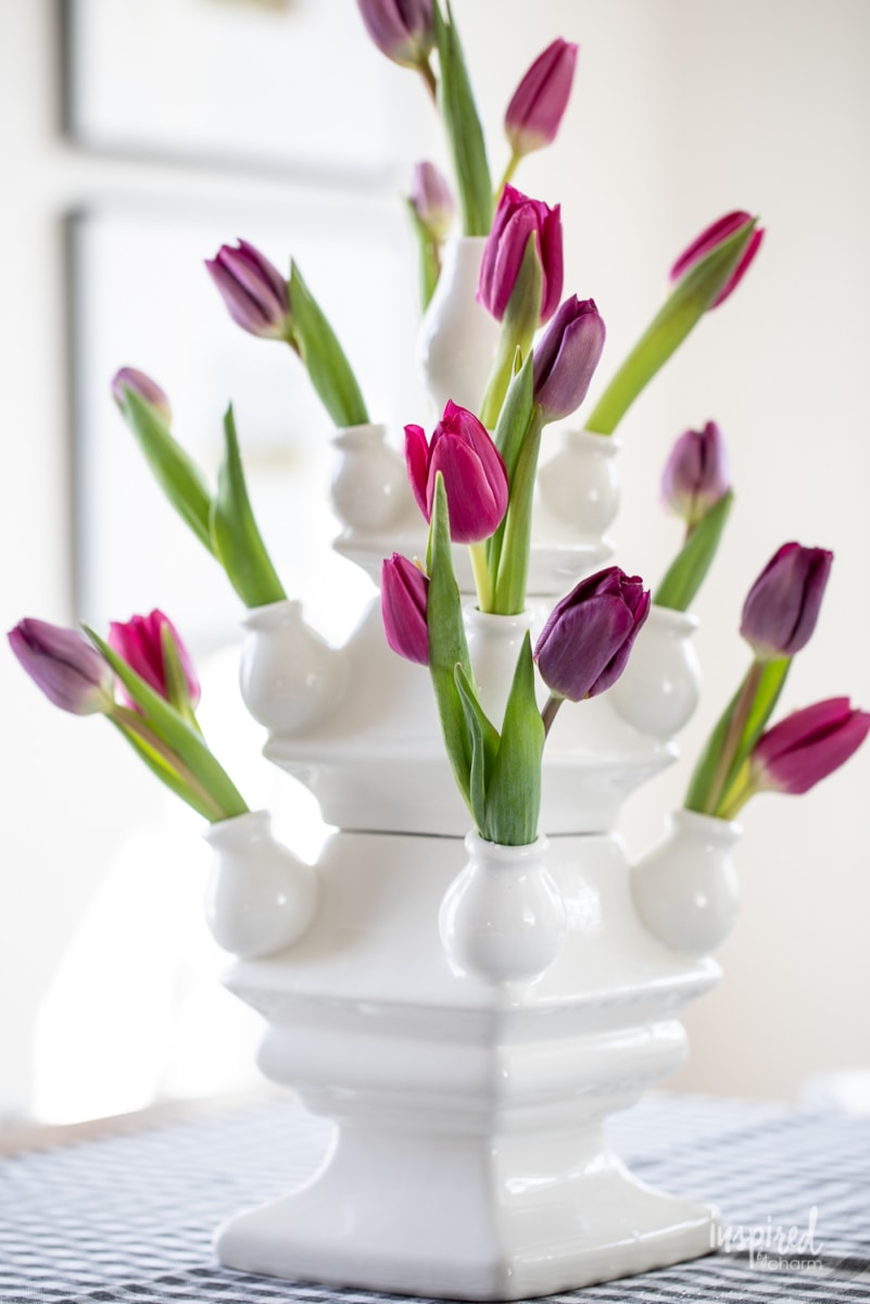 Tulipiere - Flower Vase / Tulip Vase filled with colorful tulips.