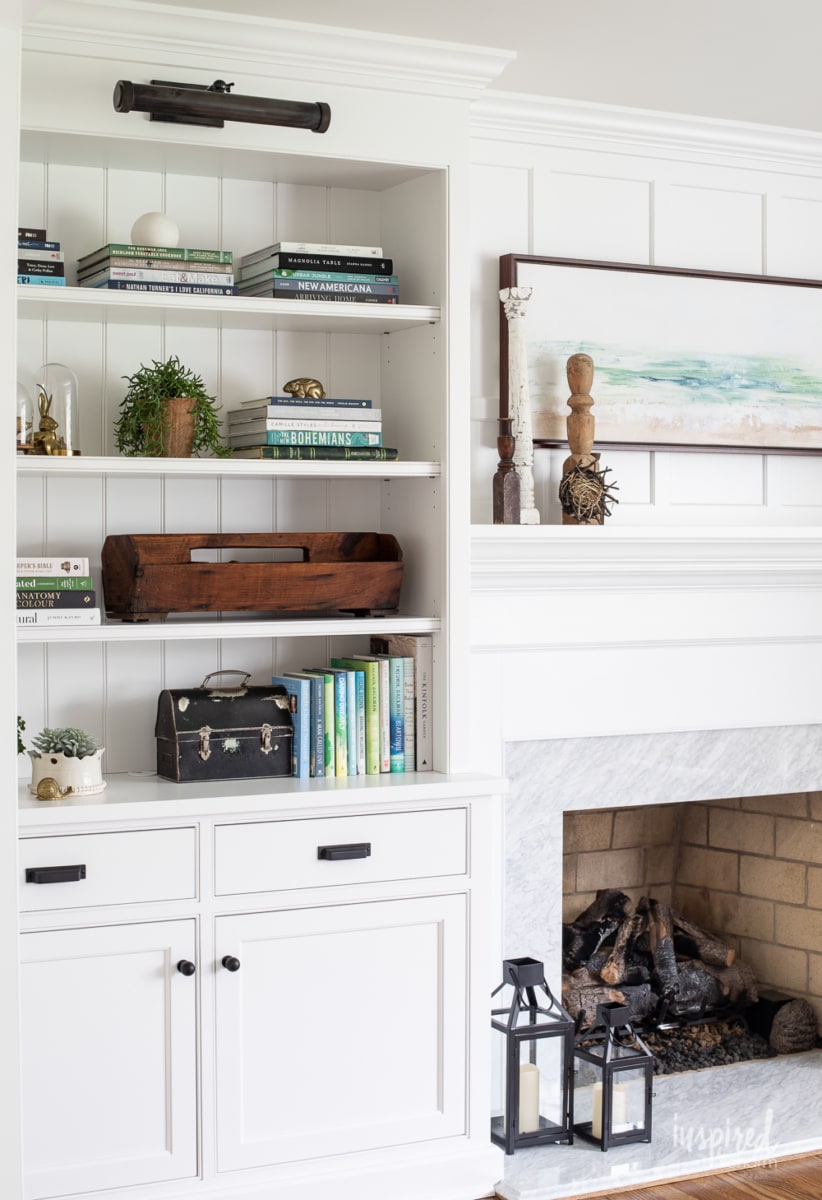 living room fireplace and bookcase styling - decorating tips & ideas