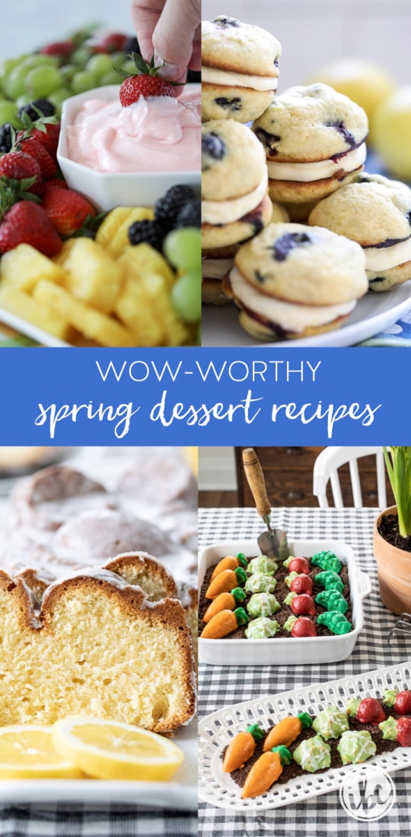 Pinterest image with four spring dessert recipes.