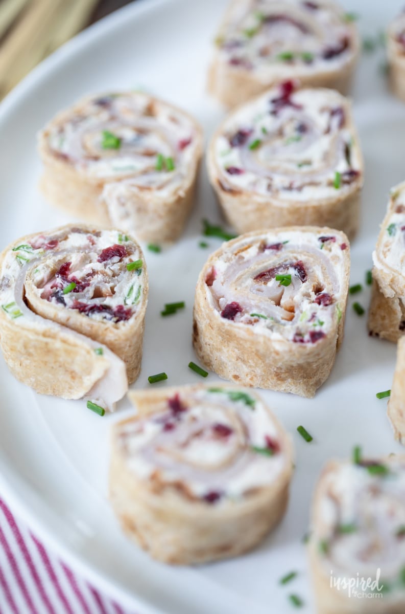 Turkey Bacon Cranberry Roll-Ups on plate.