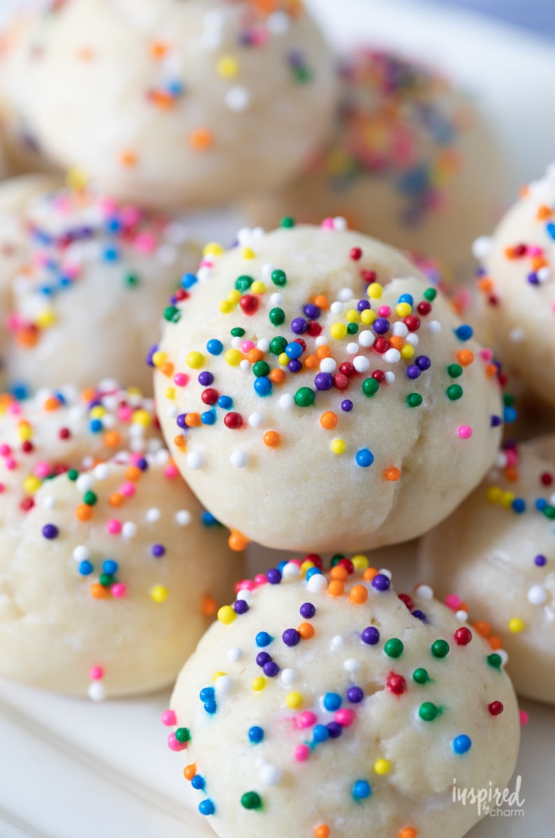 close up on round sprinkles on cookie balls