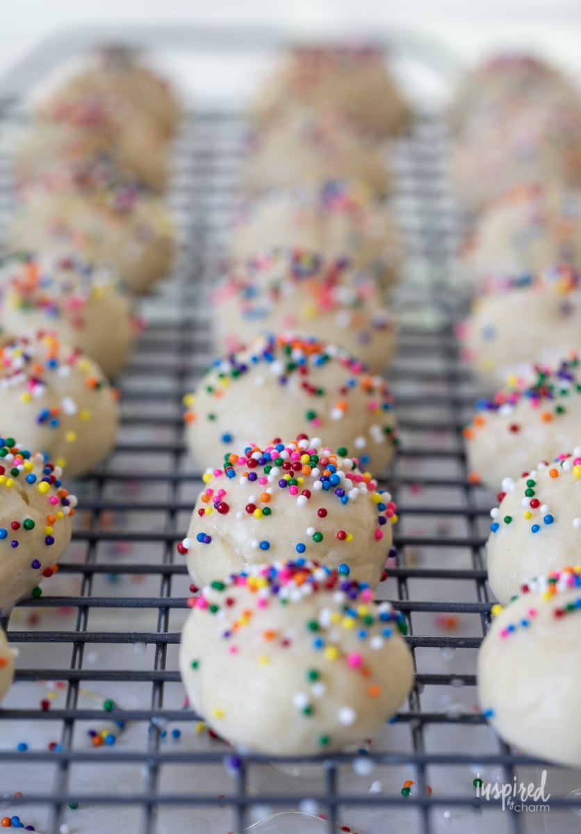 sprinkle cookies for weddings on a cooling rack