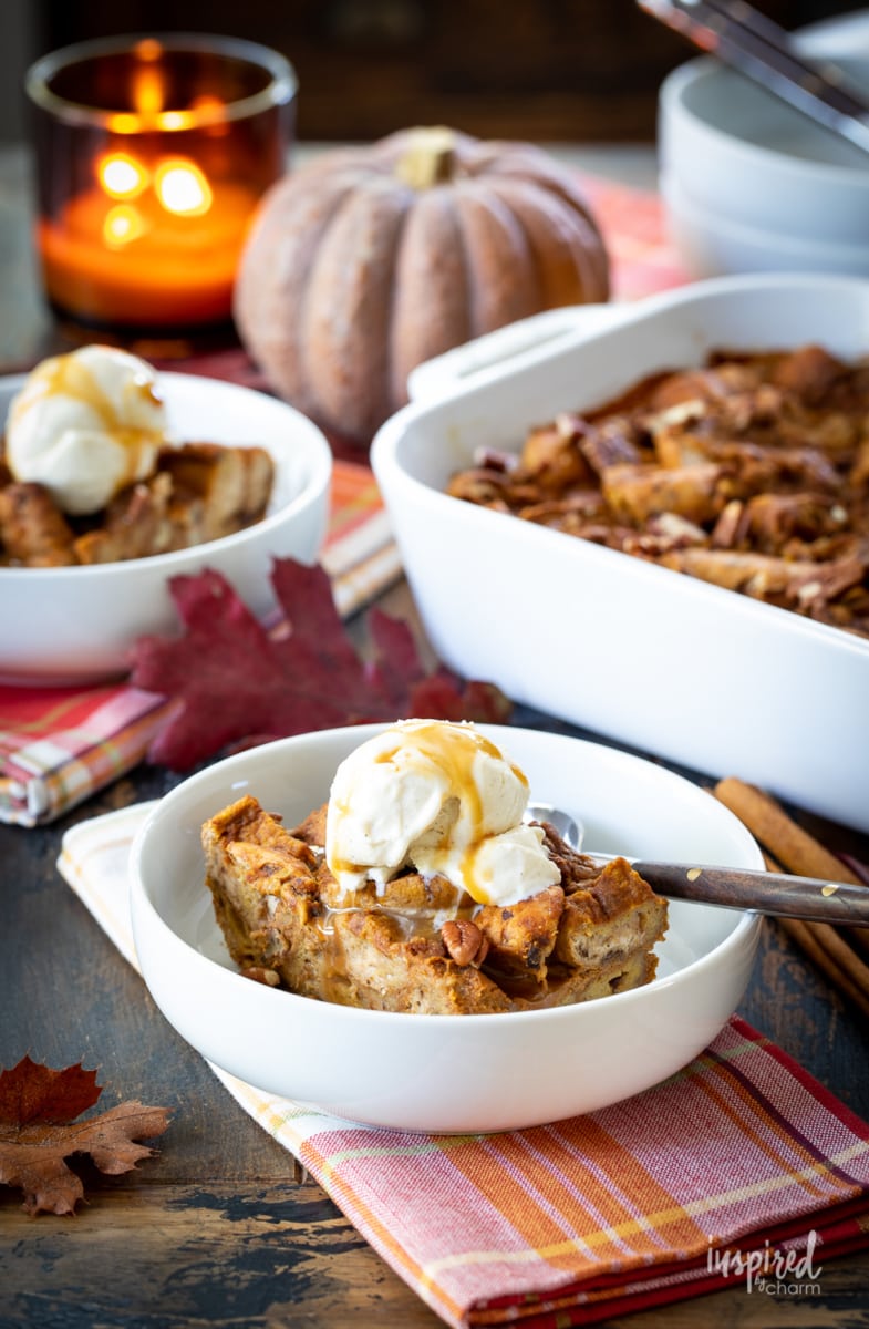 Pecan Pumpkin Bread Pudding #fallbaking #dessert #recipe #breadpudding #pumpkin #pumpkinspice #fall 