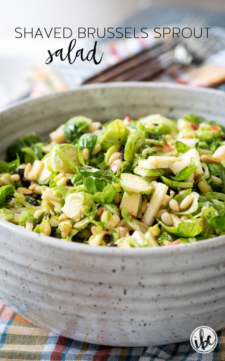 Shaved Brussels Sprout Salad #BrusselsSprouts #ShavedBrusselsSprouts #salad #apple #pinenuts #recipe #sidedish #easy