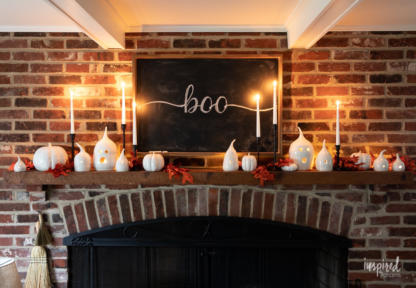 Boo-tiful Halloween Mantel Decor #halloween #mantel #decor #decorating #spooky #chic #ghosts #candles