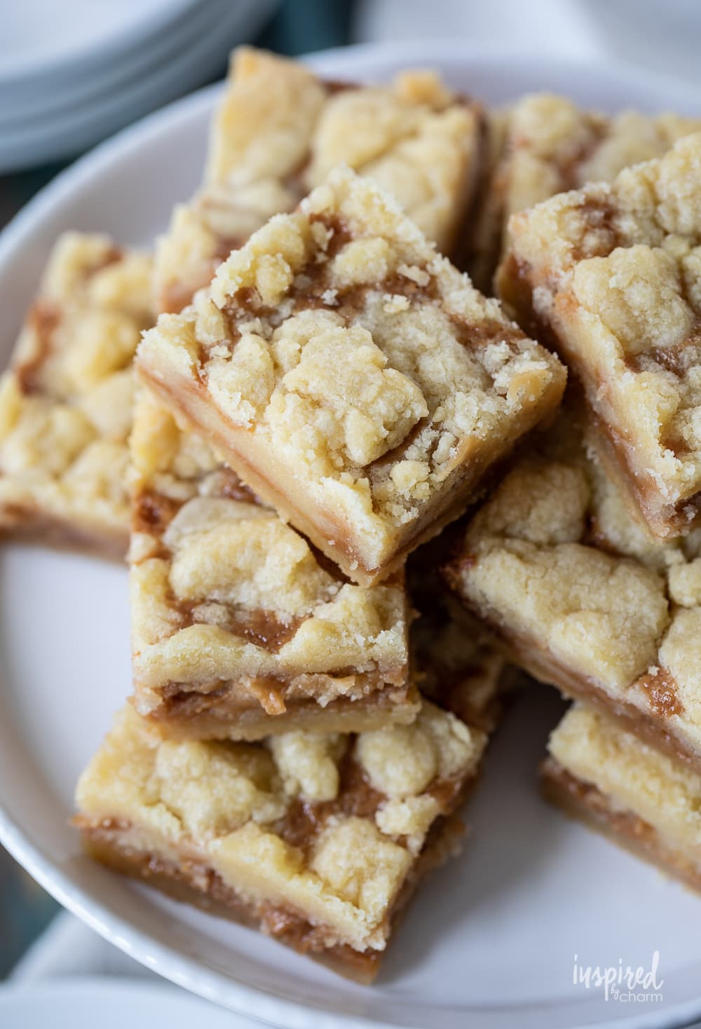 salted caramel crumb bars on a plate