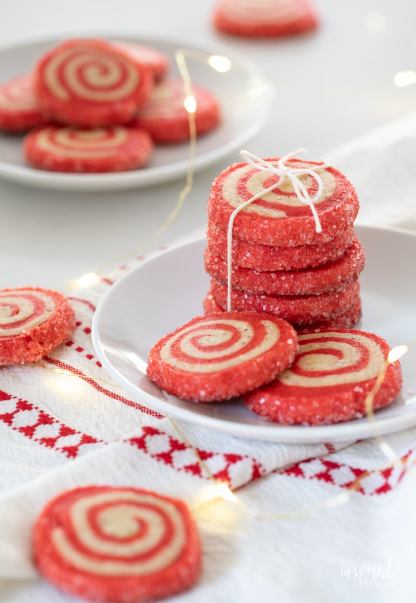 Cherry Almond Pinwheel Cookies #christmas #holiday #cookie #recipe #holidaybaking #cherry #almond #dessert #pinwheel