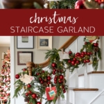 Styling a Staircase Christmas Garland #christmas #garland #holiday #decor #decorating #banister# #vintage #vintagechristmas