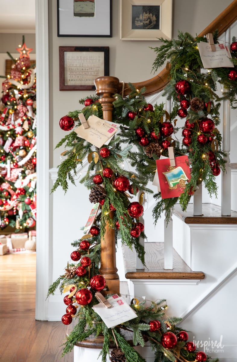Styling a Staircase Christmas Garland