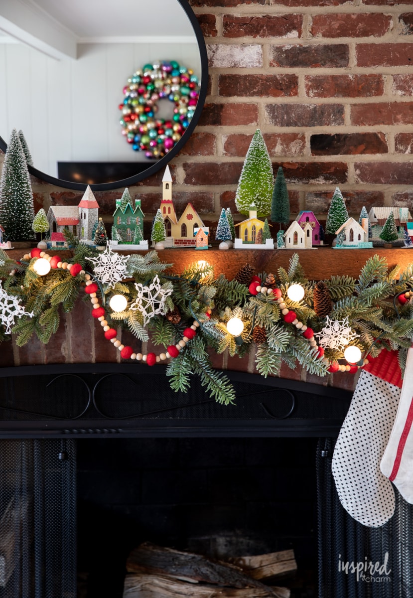 putz houses as creative Christmas mantel decor