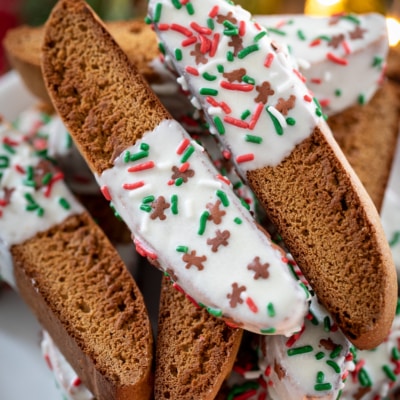 Delicious and Festive Gingerbread Biscotti #gingerbread #biscotti #recipe #coffee #christmas #holiday #dessert #whitechocolate