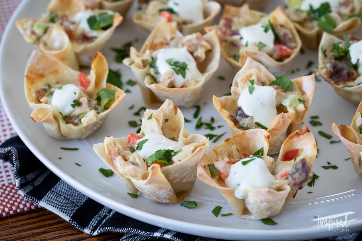 Chicken Bacon Ranch Wonton Cups on plate.