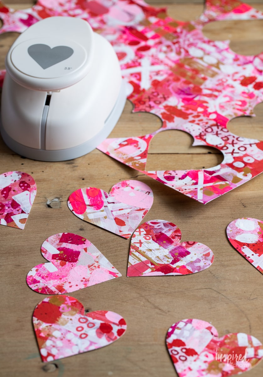 large heart punch and paper hearts