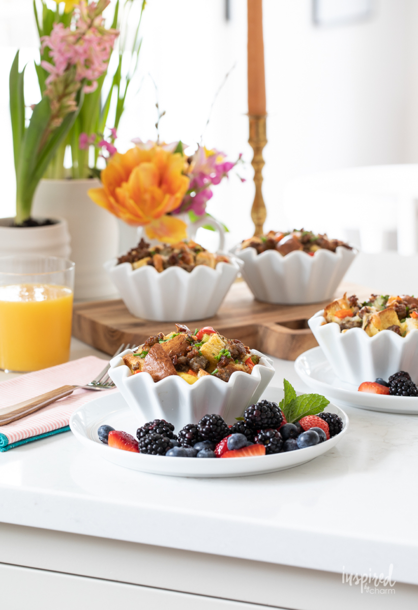 Breakfast Strata Cups with berries