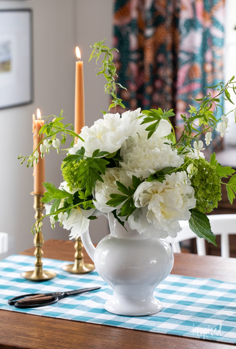 peony Arrangement on table with candles