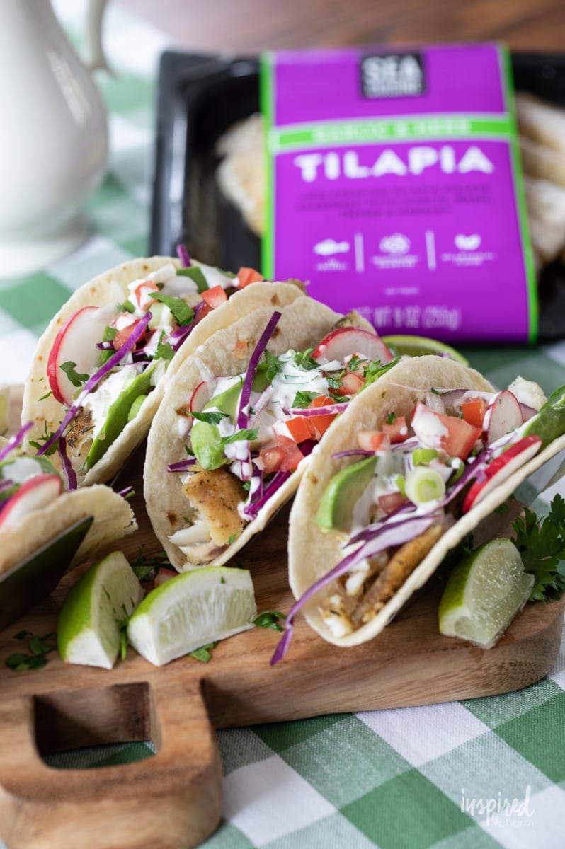 three tilapia fish tacos