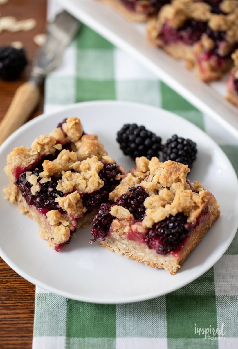 plate with two Blackberry Crumb Bars. 