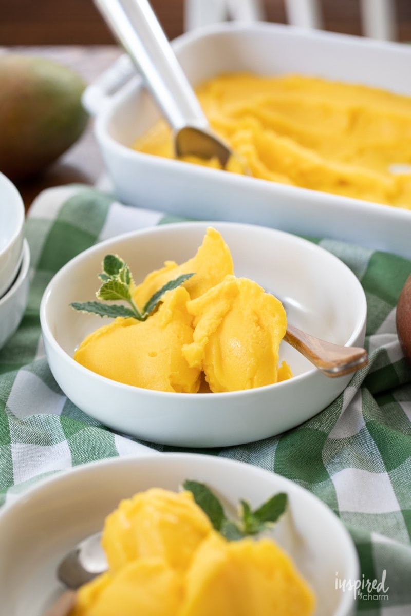 mango sorbet in bowls.