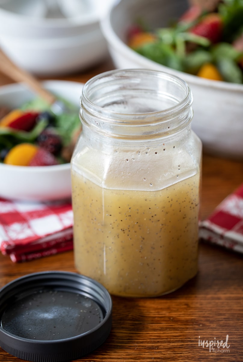 homemade poppy seed dressing in a jar.