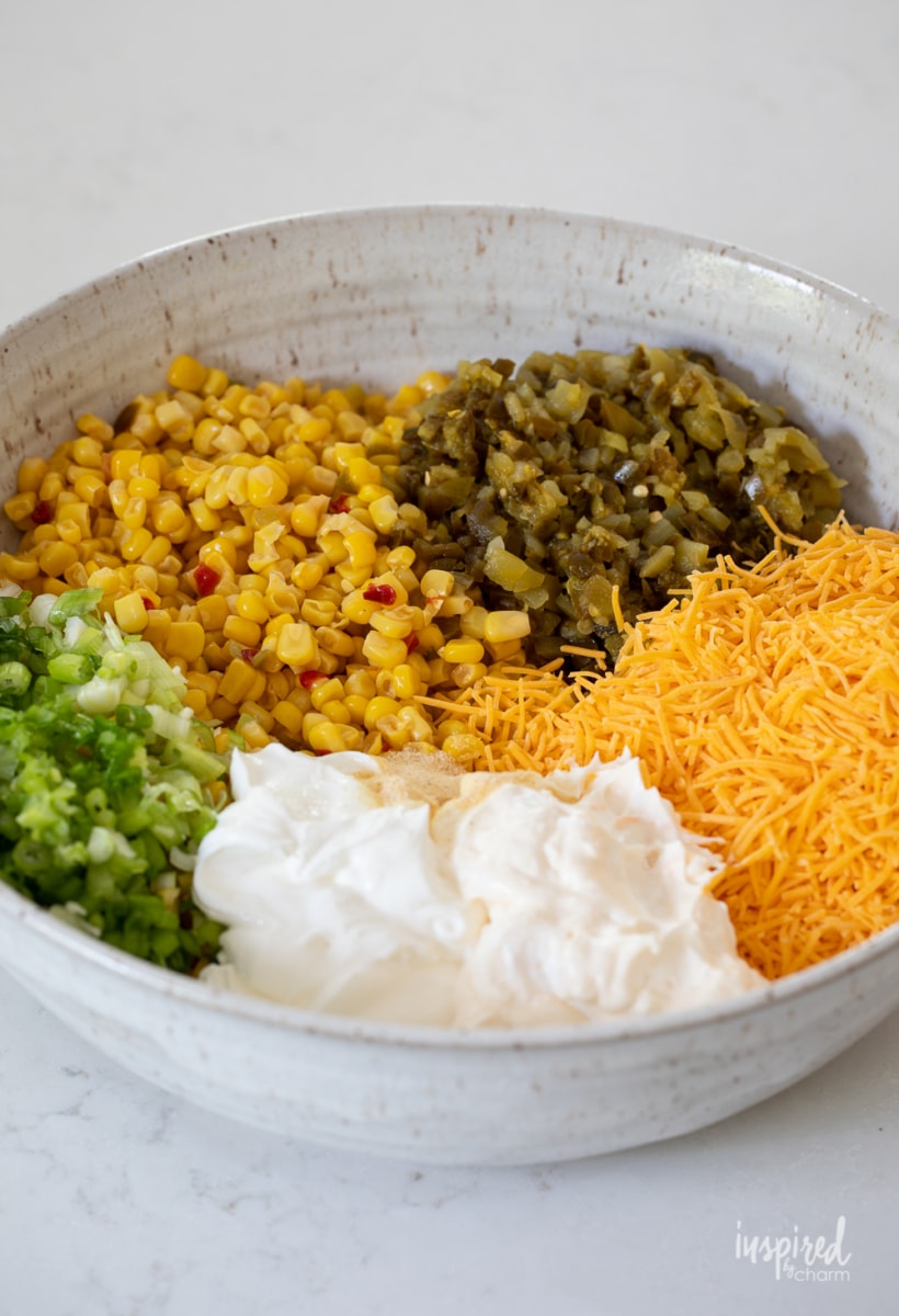 corn dip ingredients in bowl.