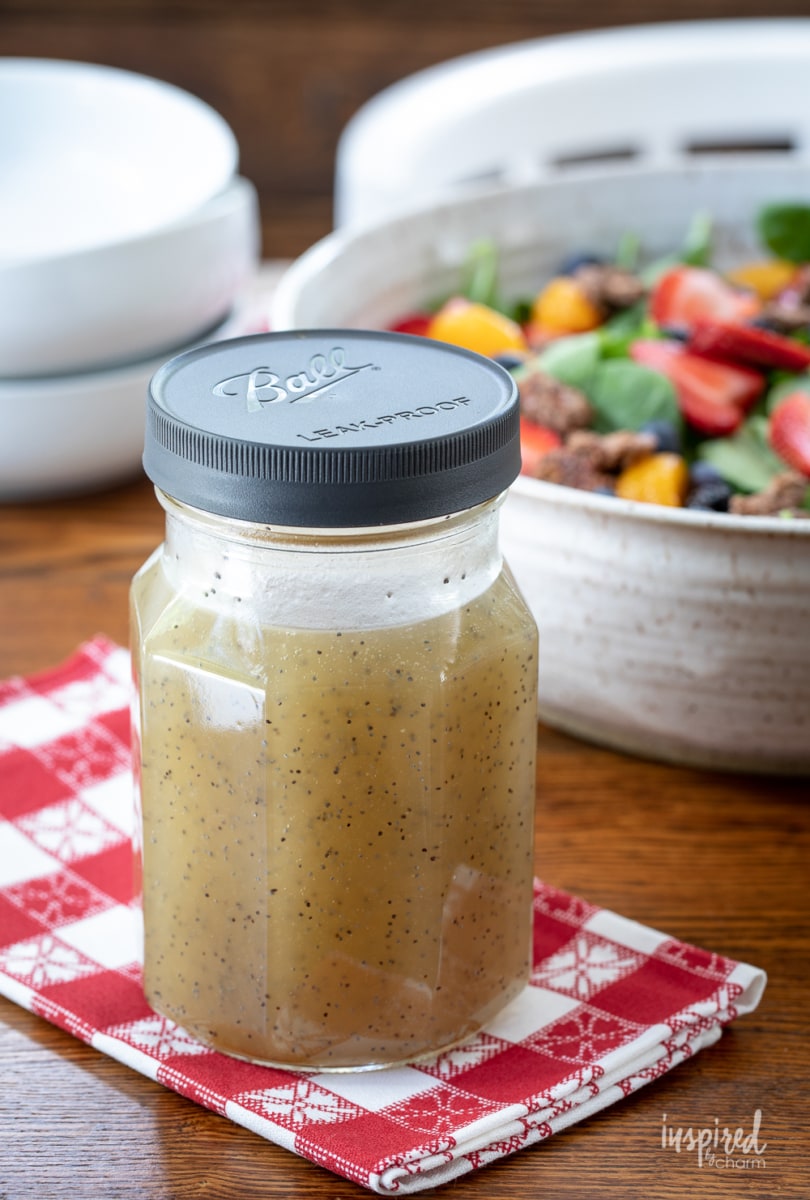 homemade poppy seed dressing in a jar.