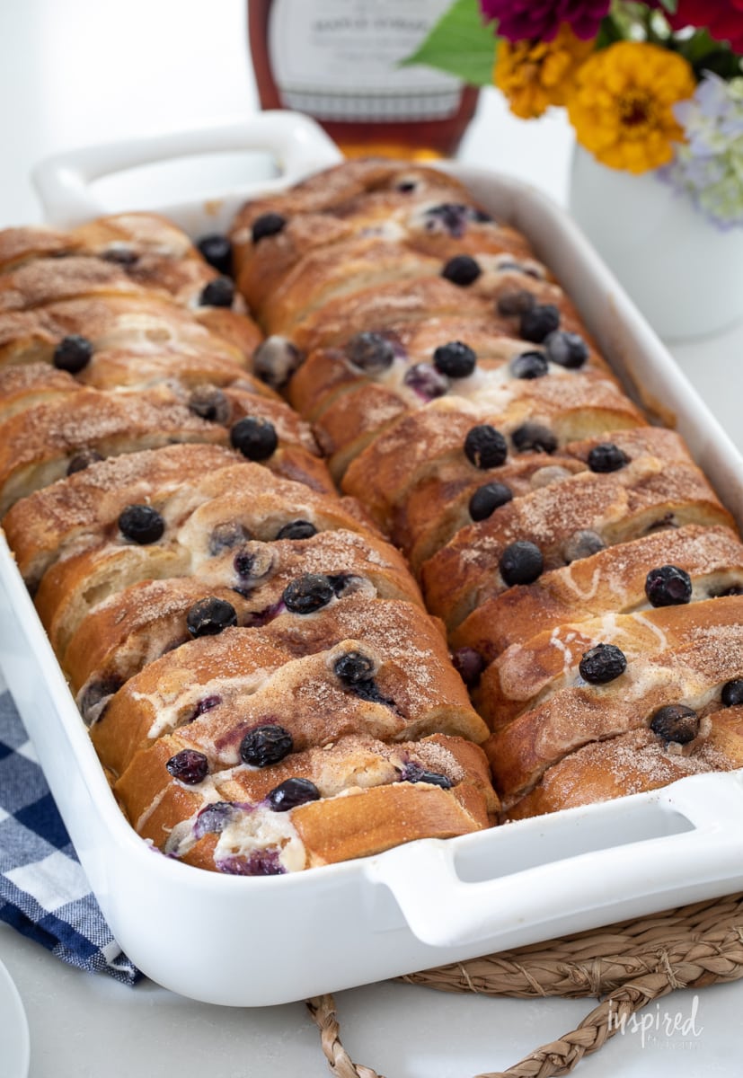 Blueberry French Toast Casserole in pan.