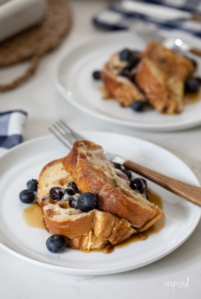 Blueberry French Toast Casserole on plate. 