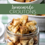homemade croutons in jar.