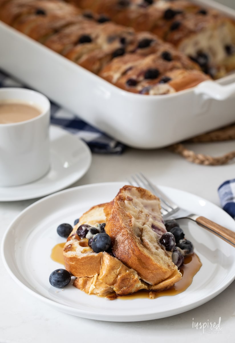 Blueberry French Toast Casserole on plate.