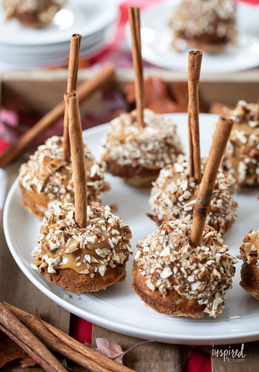 caramel apple muffins on plate. 