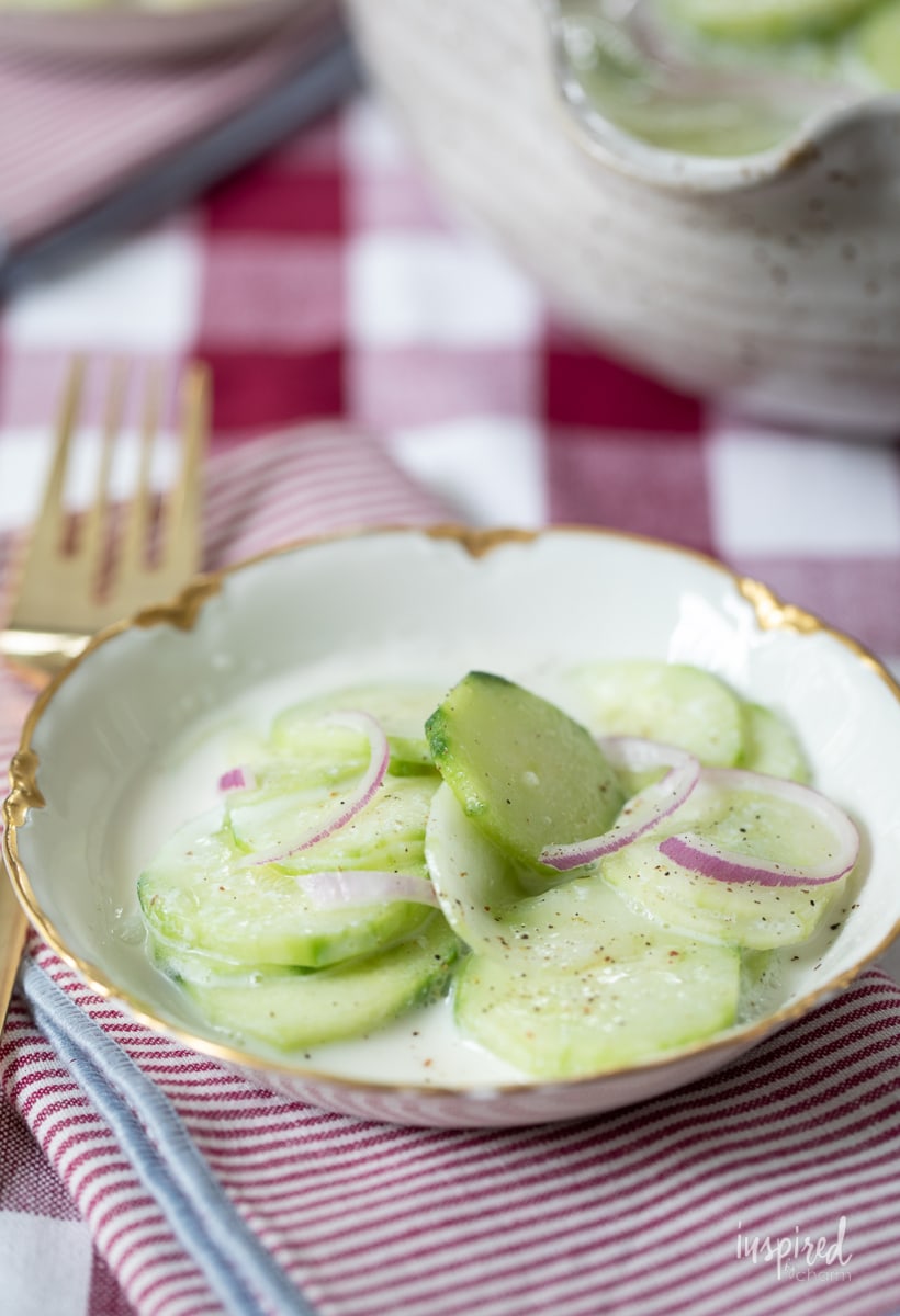 Creamed Cucumber Salad in small bowl. 